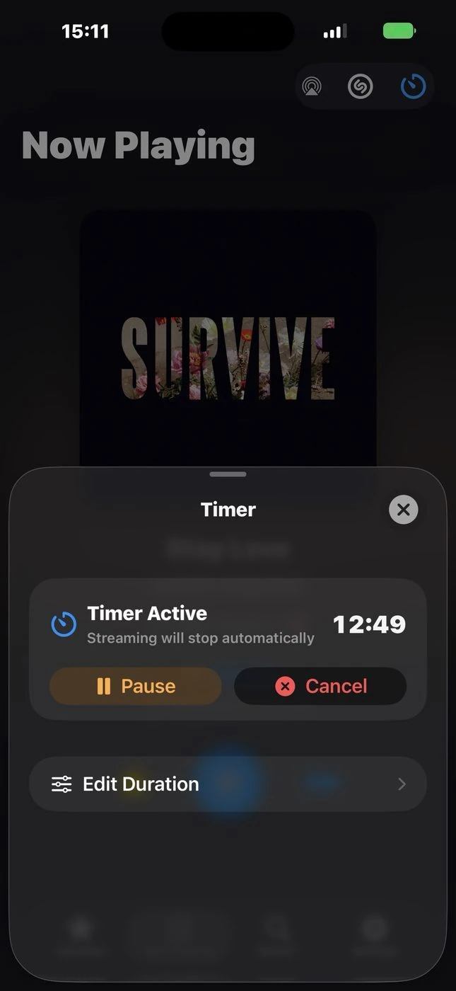 Sleep Timer screen