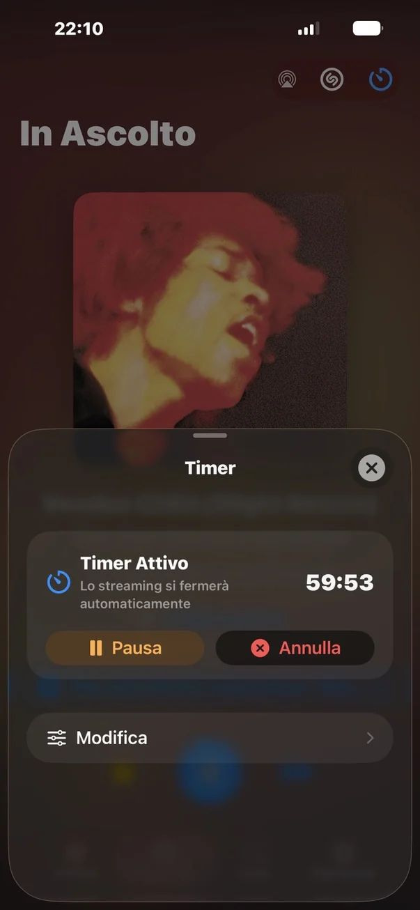 Schermata timer di spegnimento